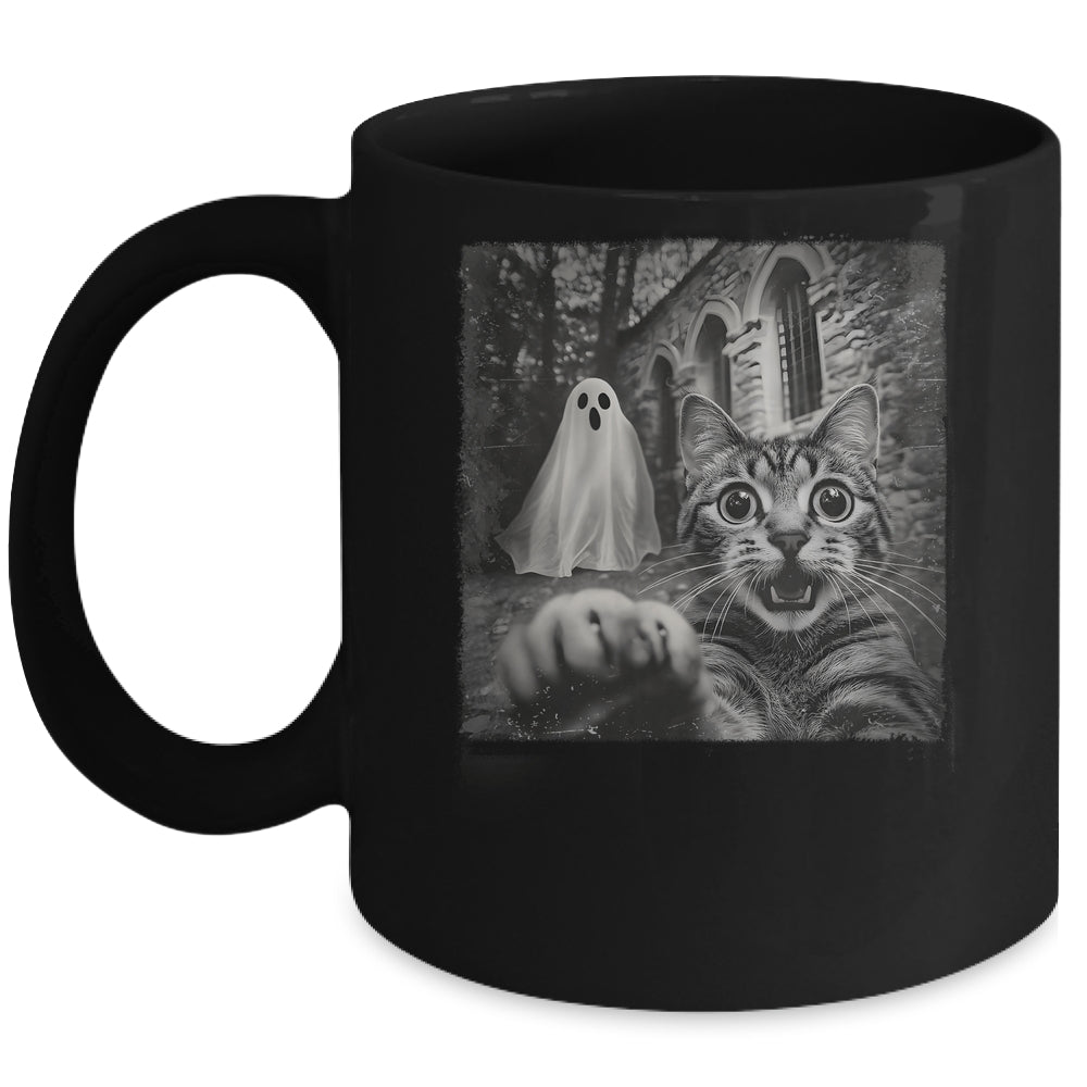 Funny Halloween Cat Selfie With Spooky Ghost Cat Lovers Mug | teecentury