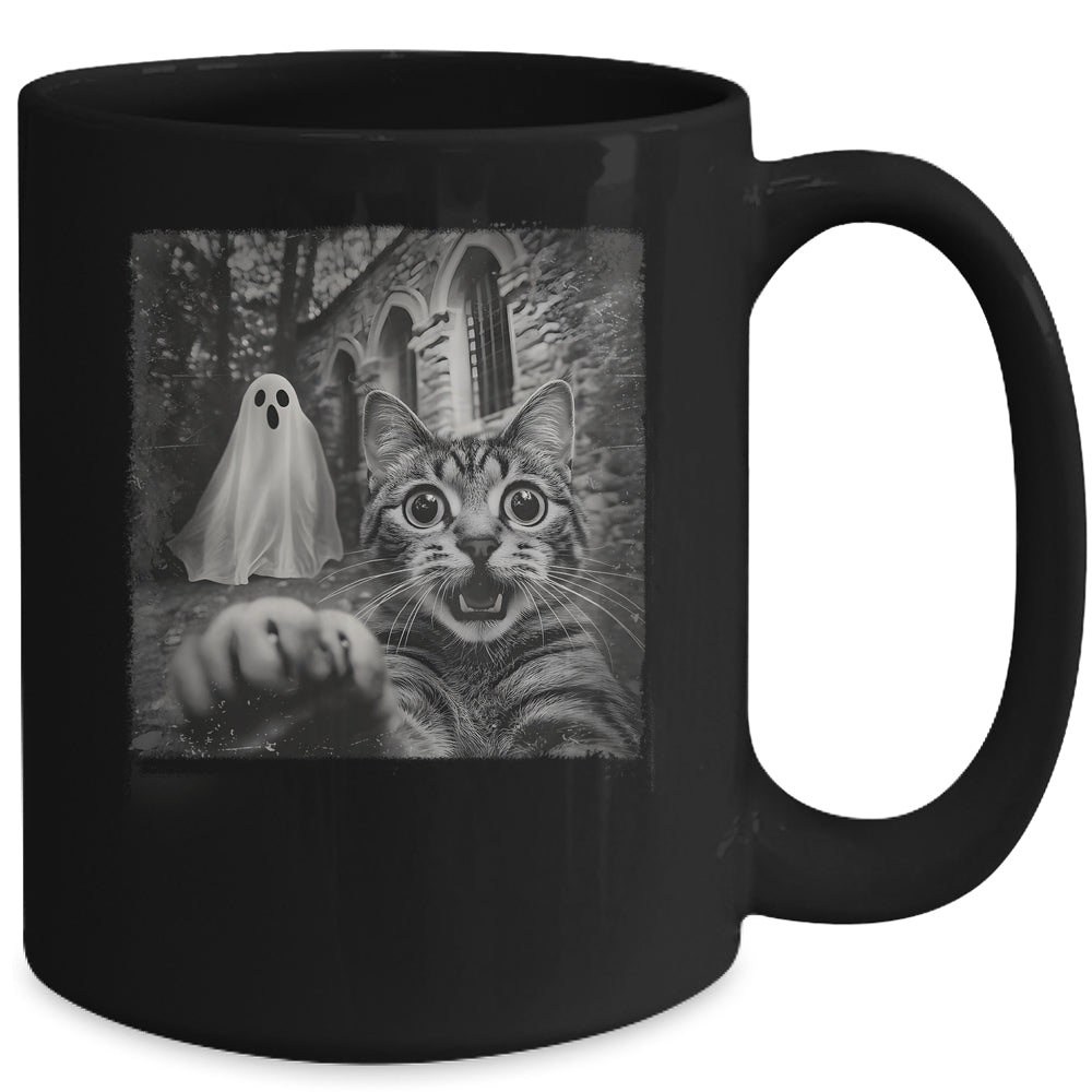 Funny Halloween Cat Selfie With Spooky Ghost Cat Lovers Mug | teecentury