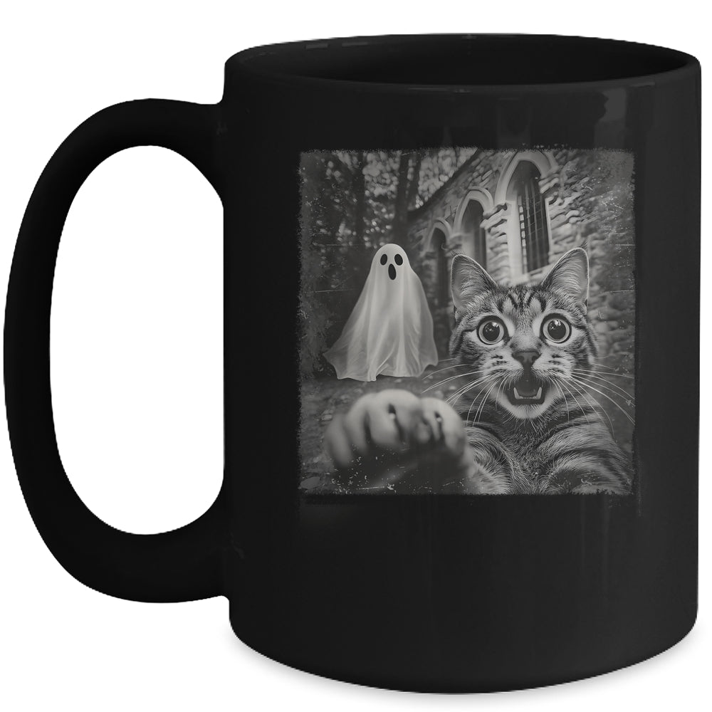 Funny Halloween Cat Selfie With Spooky Ghost Cat Lovers Mug | teecentury