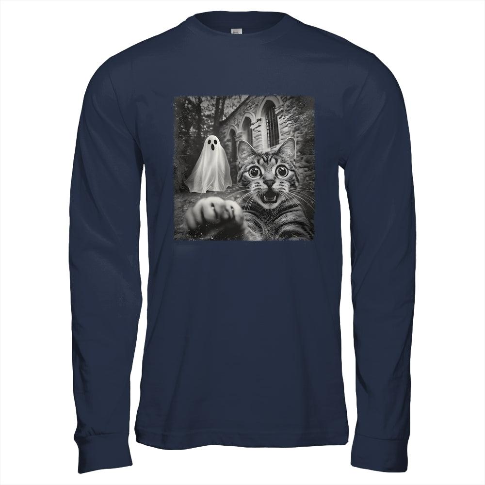 Funny Halloween Cat Selfie With Spooky Ghost Cat Lovers Shirt & Hoodie | teecentury