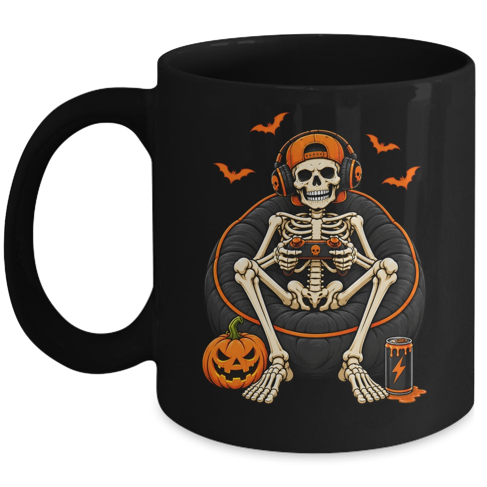 Funny Halloween Skeleton Gamer Video Gaming Mens Boys Kids Mug | teecentury
