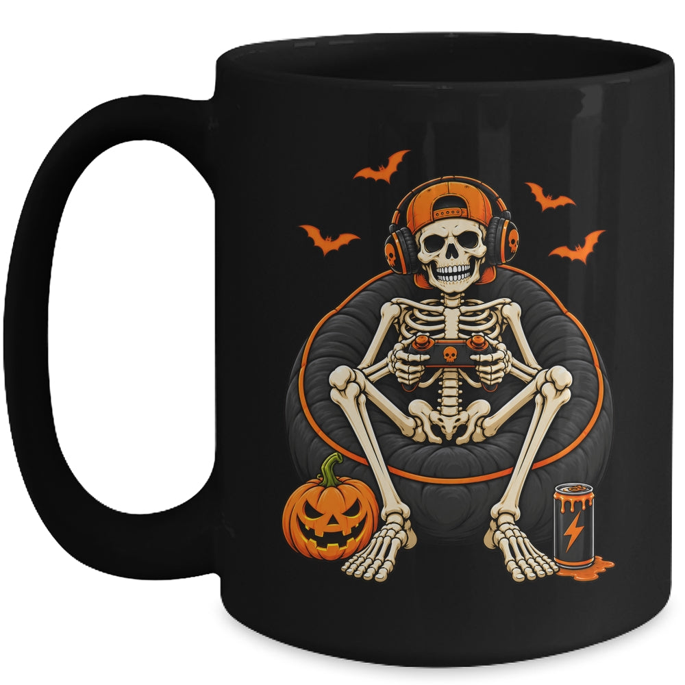 Funny Halloween Skeleton Gamer Video Gaming Mens Boys Kids Mug | teecentury