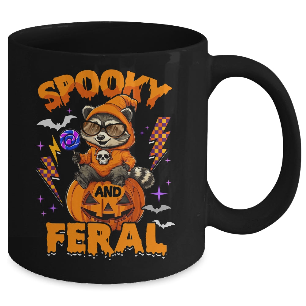 Funny Halloween Spooky And Feral Raccoon Pumpkin Boys Kids Mug | teecentury