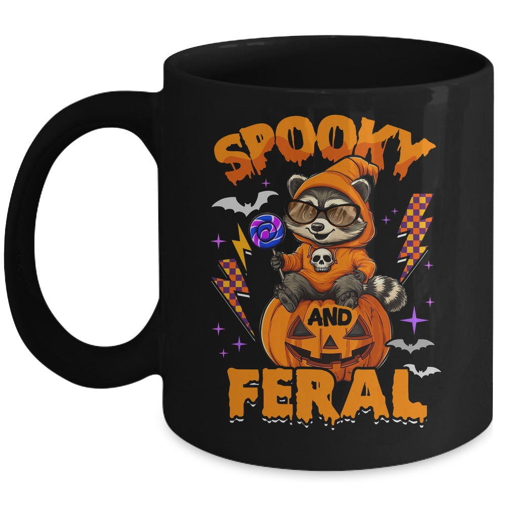 Funny Halloween Spooky And Feral Raccoon Pumpkin Boys Kids Mug | teecentury