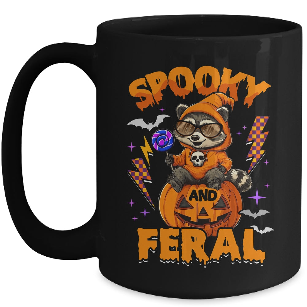 Funny Halloween Spooky And Feral Raccoon Pumpkin Boys Kids Mug | teecentury