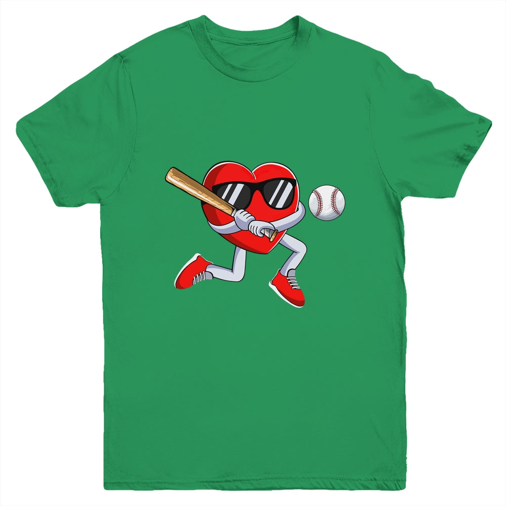 Funny Heart Playing Baseball Valentines Day Mens Boys Kids Youth Shirt | teecentury
