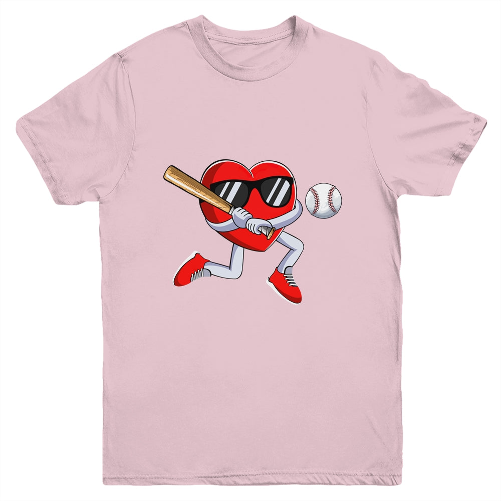 Funny Heart Playing Baseball Valentines Day Mens Boys Kids Youth Shirt | teecentury
