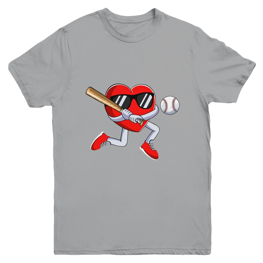 Funny Heart Playing Baseball Valentines Day Mens Boys Kids Youth Shirt | teecentury