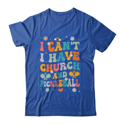 Funny I Can't I Have Church And Pickleball Art Groovy Shirt & Tank Top | teecentury