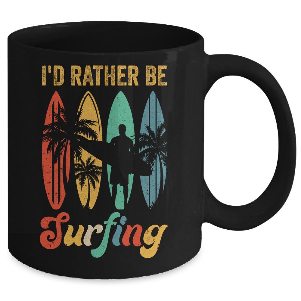 Funny I'd Rather Be Surfing Surf Board Beach Surfer Retro Mug | teecentury