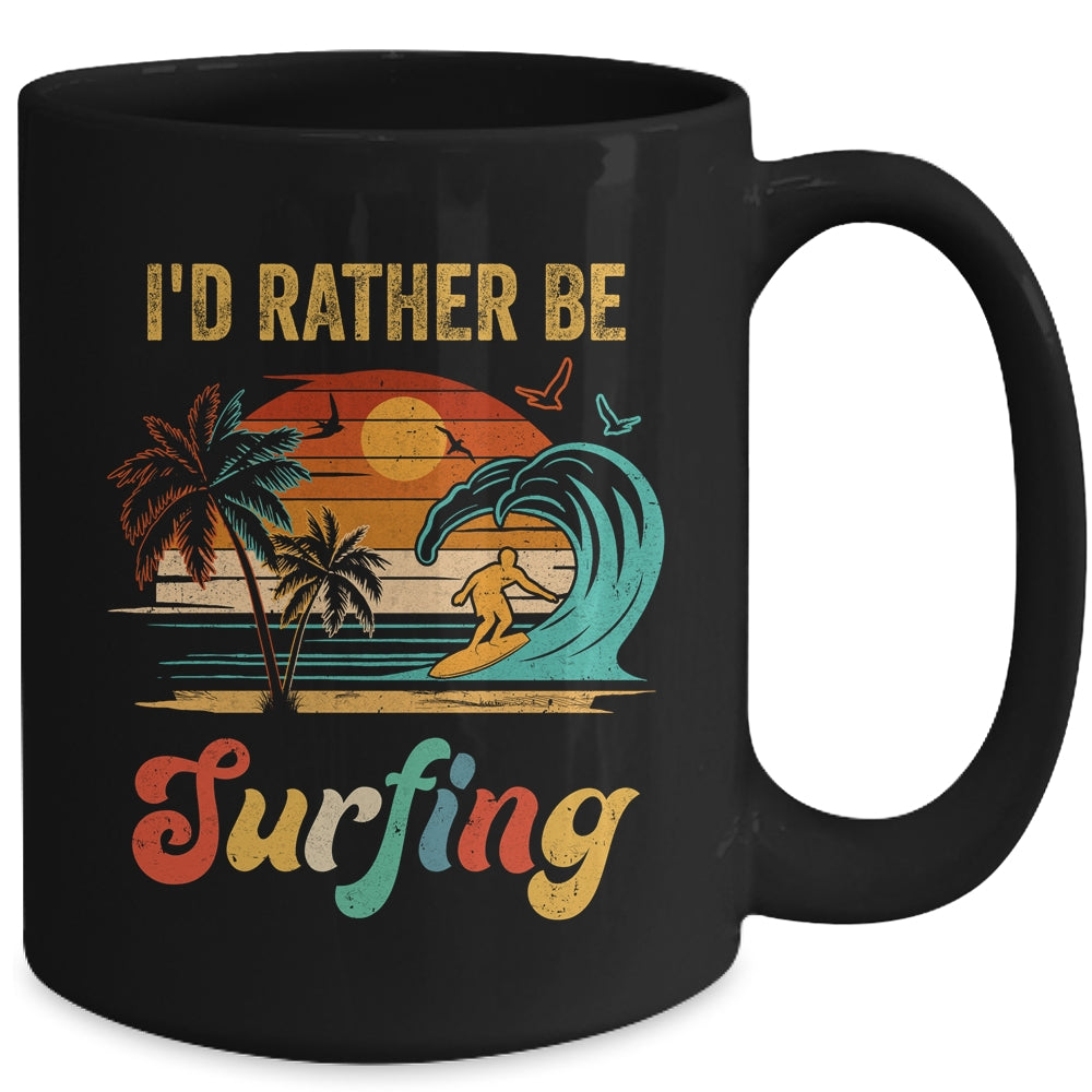 Funny I'd Rather Be Surfing Surfboard Beach Surfer Vintage Mug | teecentury