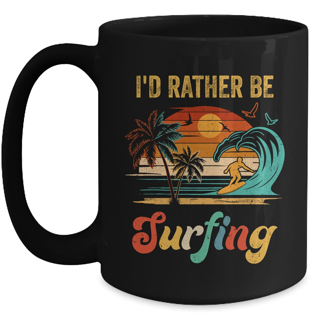 Funny I'd Rather Be Surfing Surfboard Beach Surfer Vintage Mug | teecentury