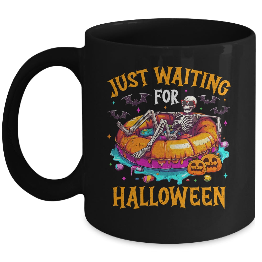 Funny Just Waiting For Halloween Skeleton Spooky Vibe Summer Mug | teecentury