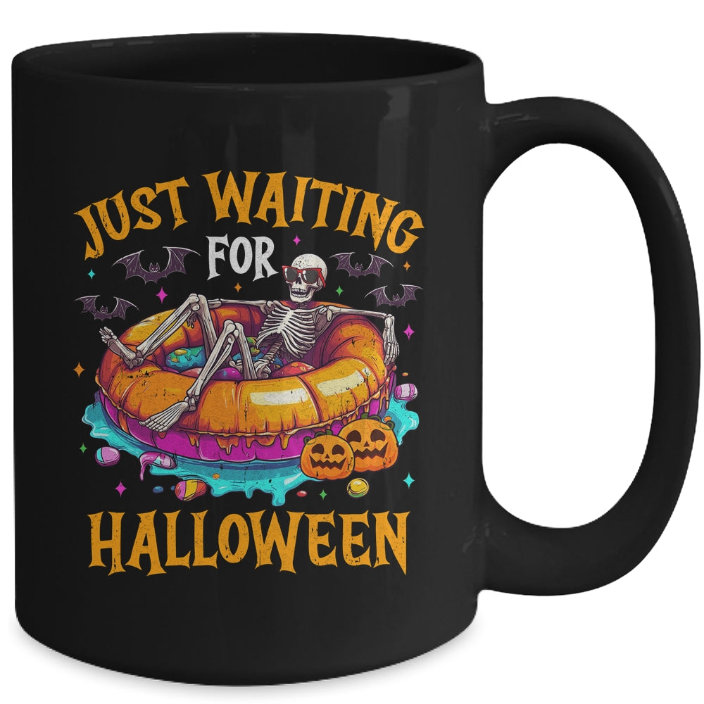 Funny Just Waiting For Halloween Skeleton Spooky Vibe Summer Mug | teecentury