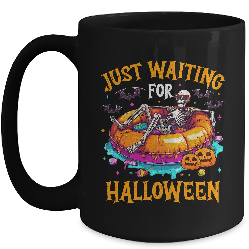 Funny Just Waiting For Halloween Skeleton Spooky Vibe Summer Mug | teecentury