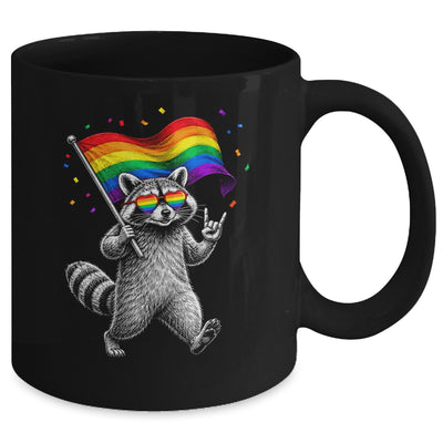 Funny LGBT Ally Raccoon Holding A Rainbow Flag Lgbt Support Mug | teecentury