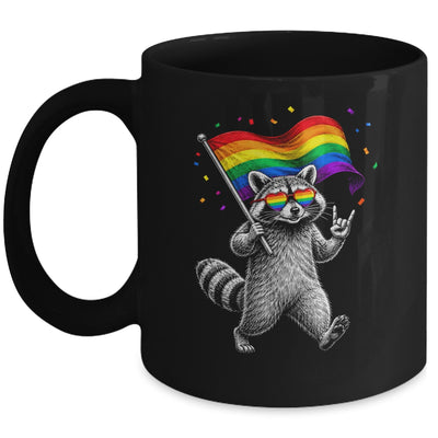 Funny LGBT Ally Raccoon Holding A Rainbow Flag Lgbt Support Mug | teecentury