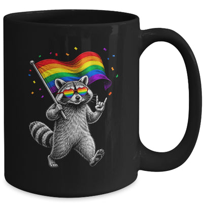 Funny LGBT Ally Raccoon Holding A Rainbow Flag Lgbt Support Mug | teecentury