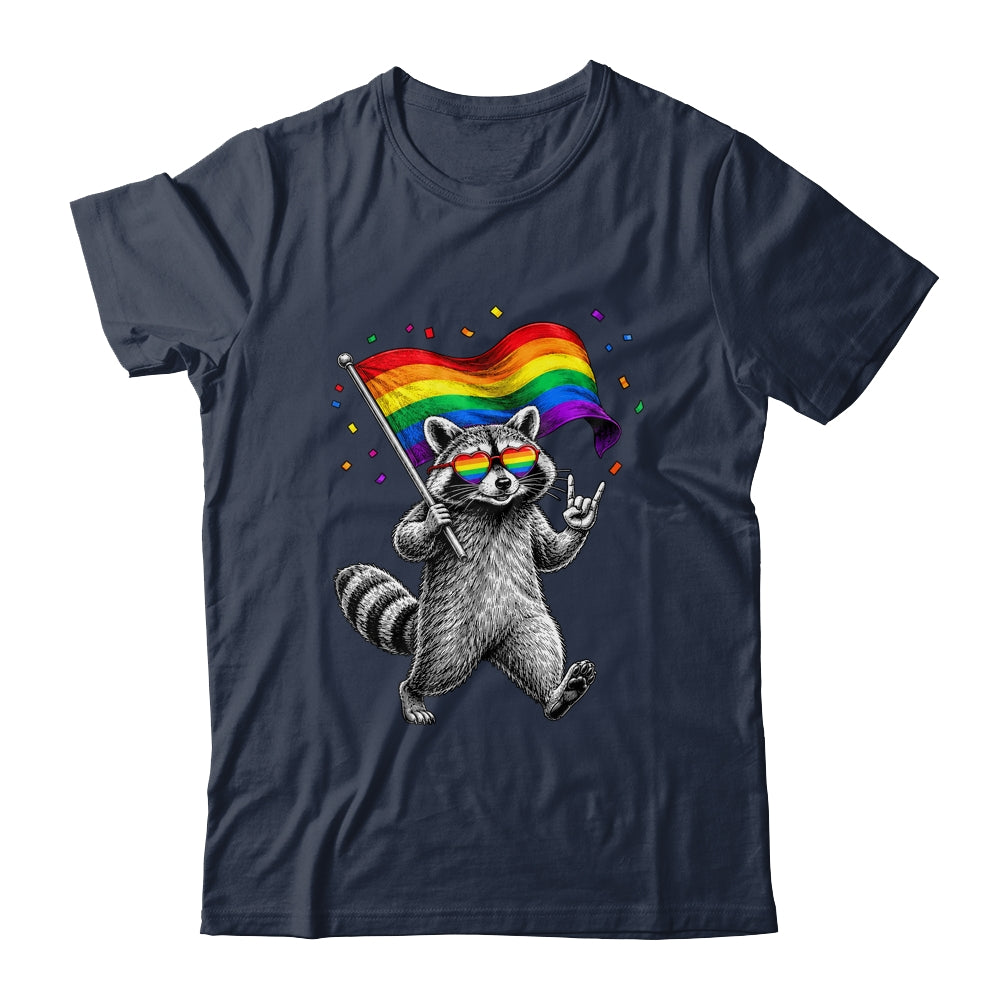 Funny LGBT Ally Raccoon Holding A Rainbow Flag Lgbt Support Shirt & Tank Top | teecentury