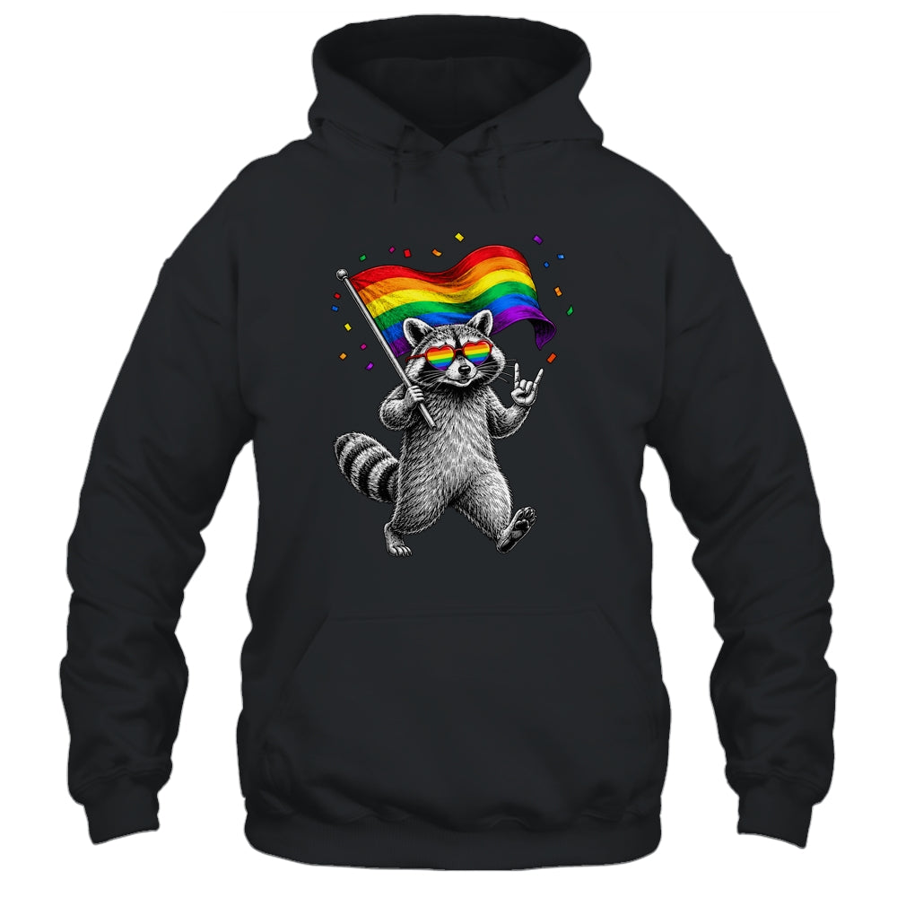 Funny LGBT Ally Raccoon Holding A Rainbow Flag Lgbt Support Shirt & Tank Top | teecentury