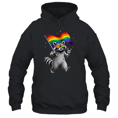 Funny LGBT Ally Raccoon Holding A Rainbow Flag Lgbt Support Shirt & Tank Top | teecentury