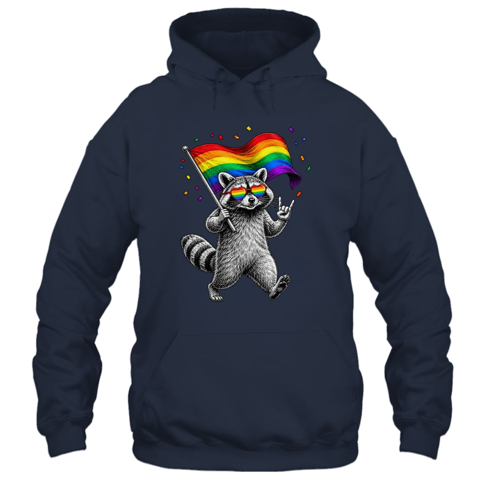 Funny LGBT Ally Raccoon Holding A Rainbow Flag Lgbt Support Shirt & Tank Top | teecentury
