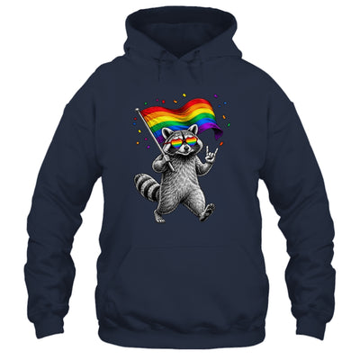 Funny LGBT Ally Raccoon Holding A Rainbow Flag Lgbt Support Shirt & Tank Top | teecentury
