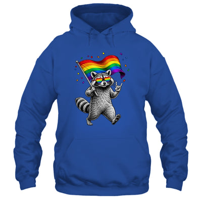 Funny LGBT Ally Raccoon Holding A Rainbow Flag Lgbt Support Shirt & Tank Top | teecentury