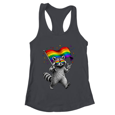 Funny LGBT Ally Raccoon Holding A Rainbow Flag Lgbt Support Shirt & Tank Top | teecentury