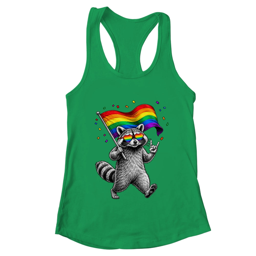 Funny LGBT Ally Raccoon Holding A Rainbow Flag Lgbt Support Shirt & Tank Top | teecentury