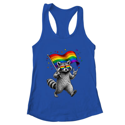 Funny LGBT Ally Raccoon Holding A Rainbow Flag Lgbt Support Shirt & Tank Top | teecentury