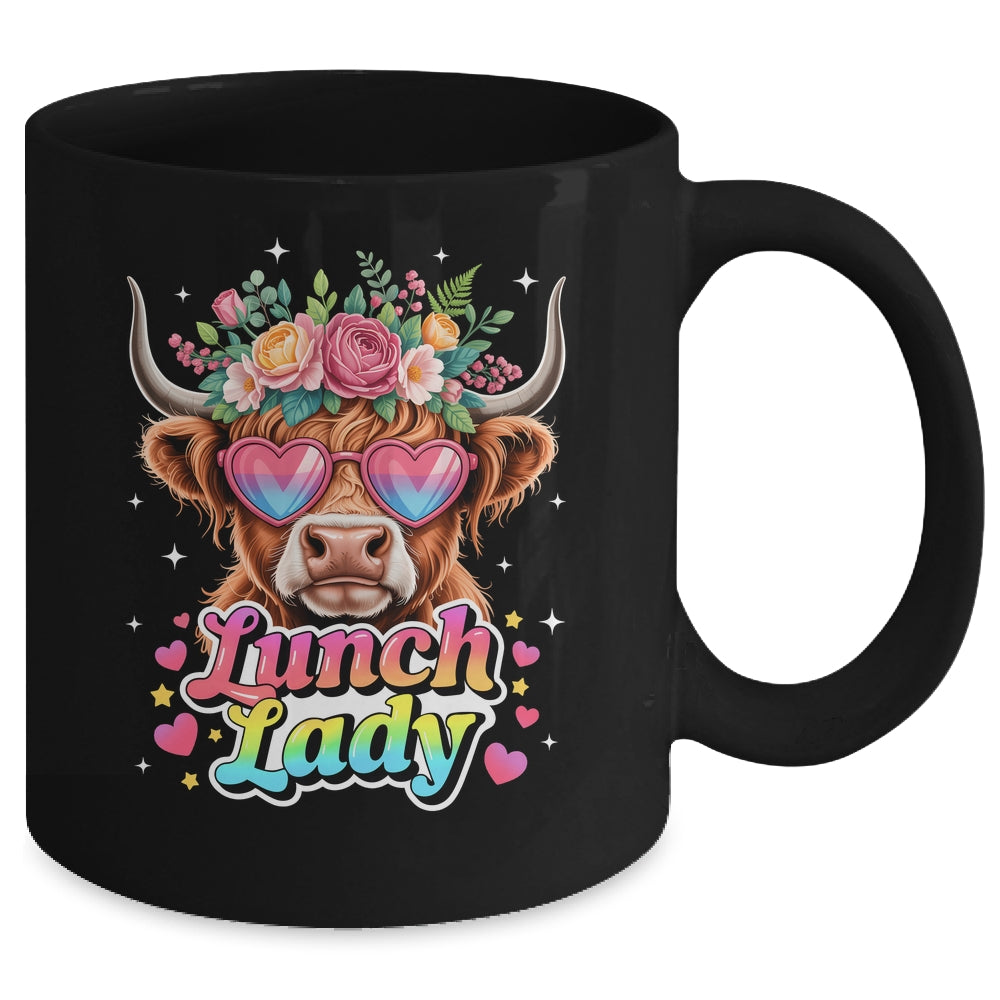 Funny Lunch Lady Valentines Highland Cow Sunglasses Heart Mug | teecentury