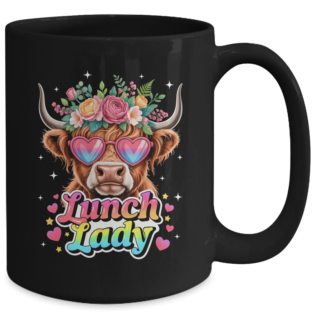 Funny Lunch Lady Valentines Highland Cow Sunglasses Heart Mug | teecentury