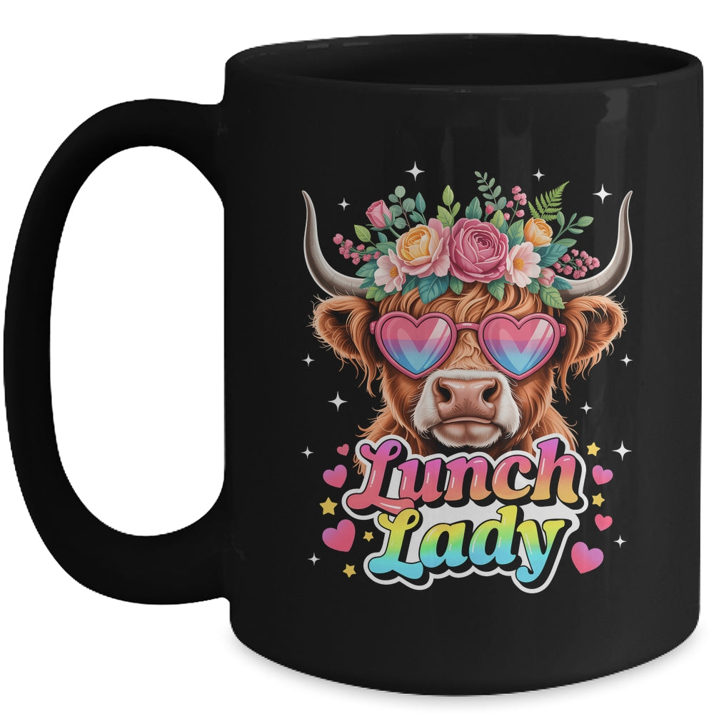 Funny Lunch Lady Valentines Highland Cow Sunglasses Heart Mug | teecentury