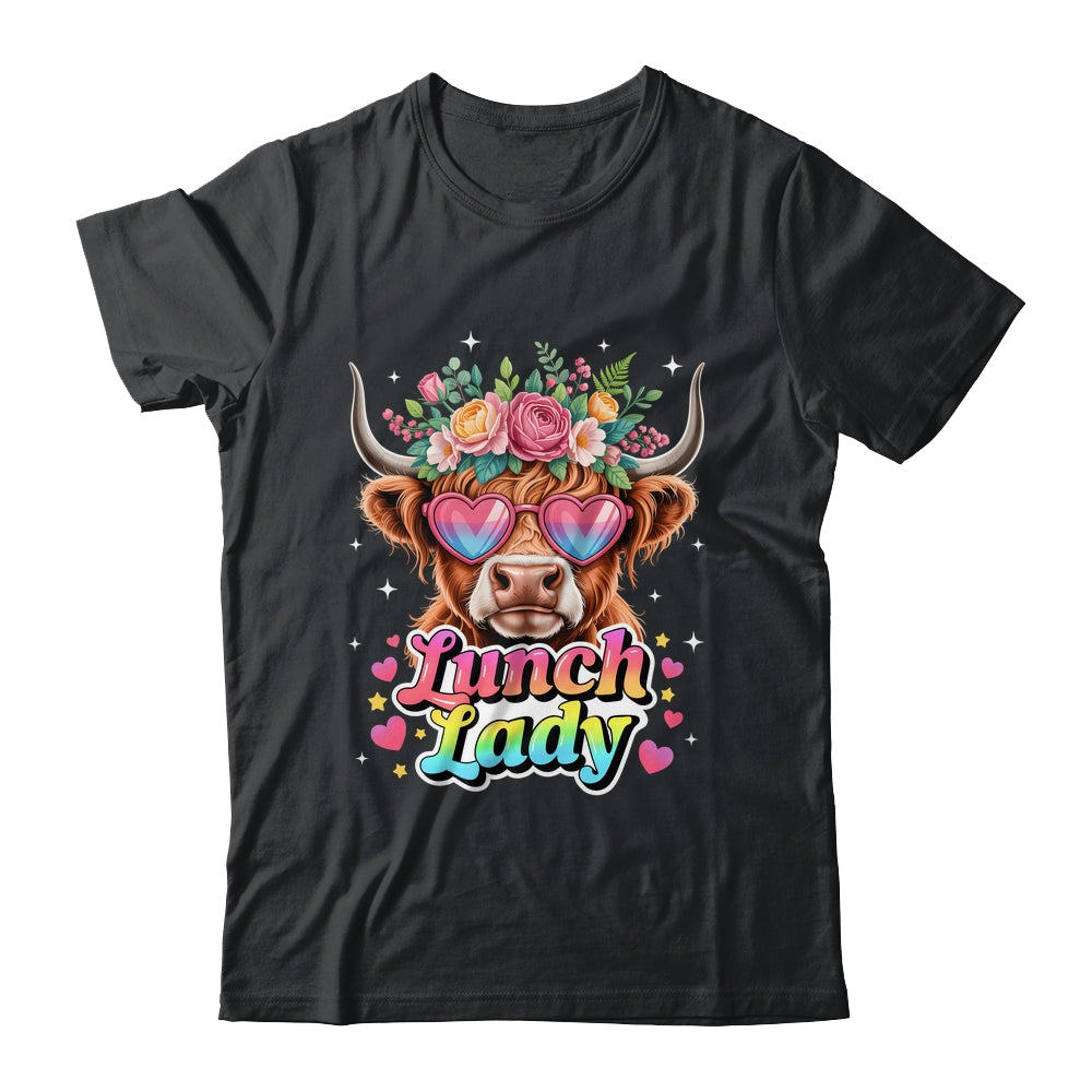 Funny Lunch Lady Valentines Highland Cow Sunglasses Heart Shirt & Tank Top | teecentury