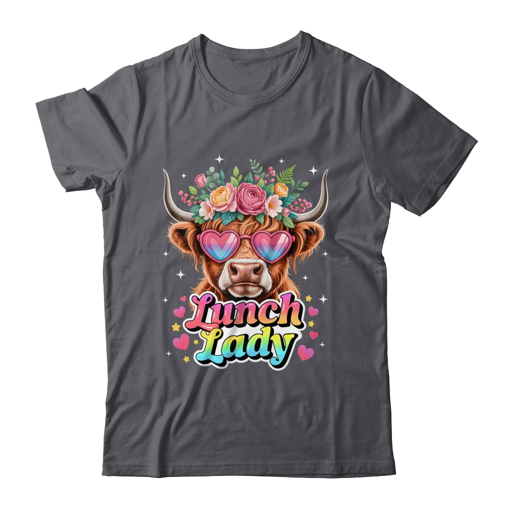 Funny Lunch Lady Valentines Highland Cow Sunglasses Heart Shirt & Tank Top | teecentury