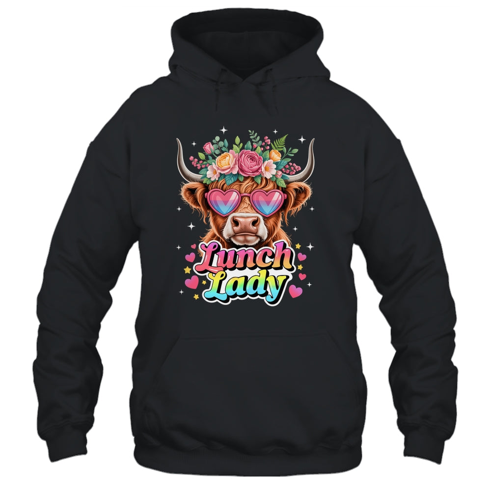 Funny Lunch Lady Valentines Highland Cow Sunglasses Heart Shirt & Tank Top | teecentury