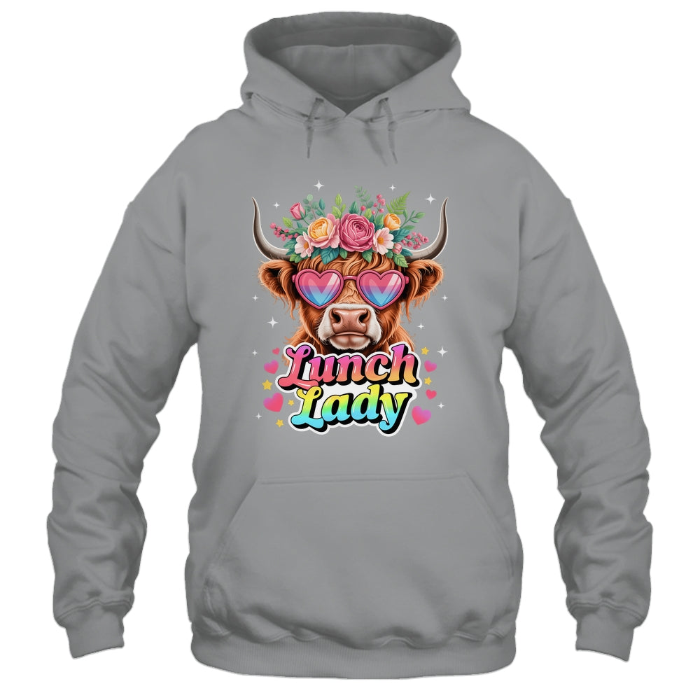 Funny Lunch Lady Valentines Highland Cow Sunglasses Heart Shirt & Tank Top | teecentury