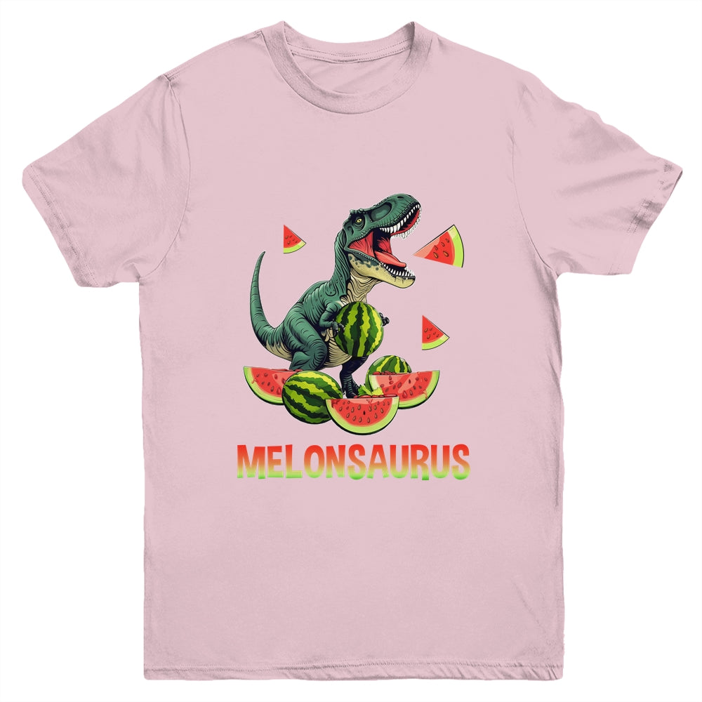 Funny Melonsaurus Watermelon Dinosaur Summer Tropical Fruits Youth Shirt | teecentury