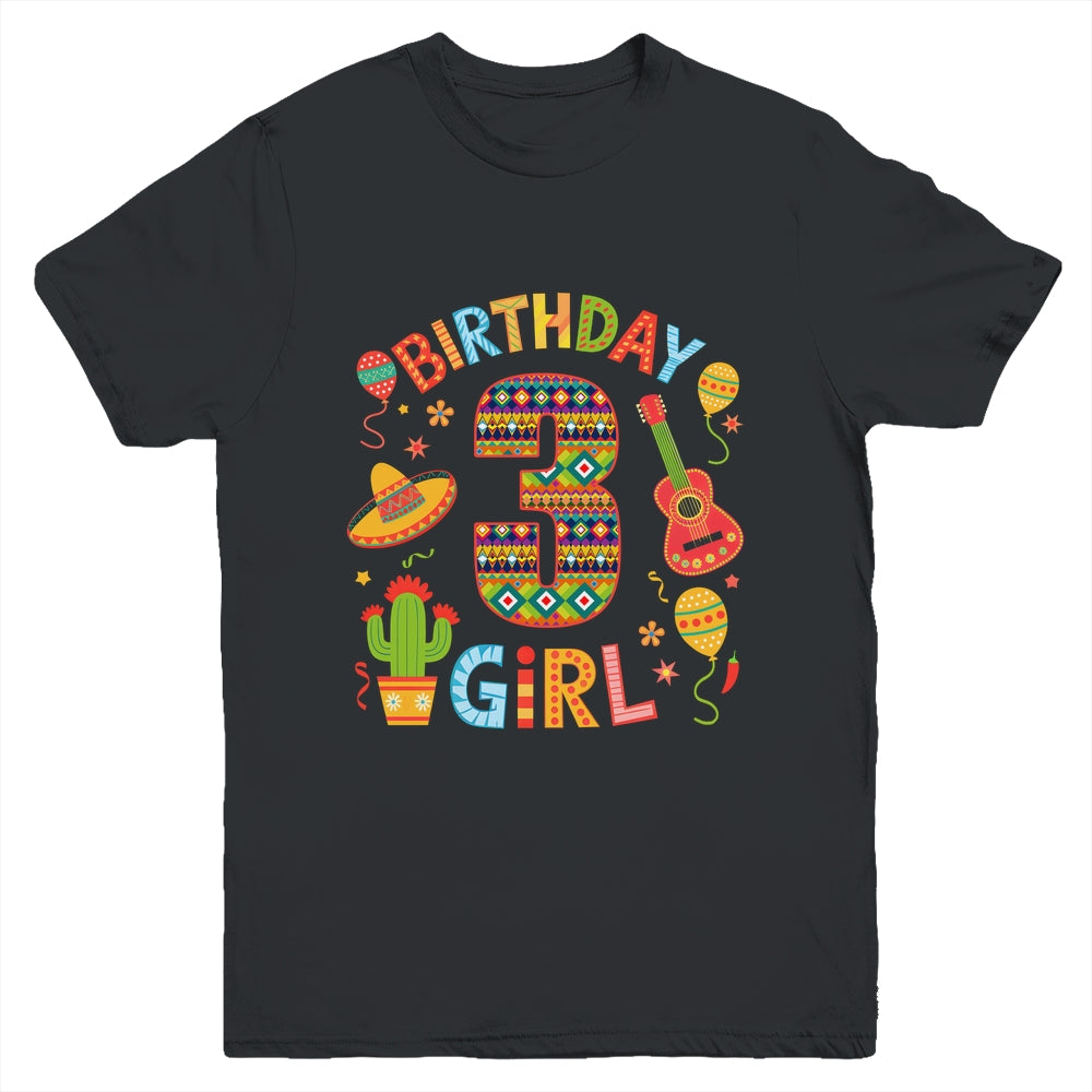 Funny Mexican Party 3rd Birthday Girl Fiesta 3 Year Old Youth Shirt | teecentury