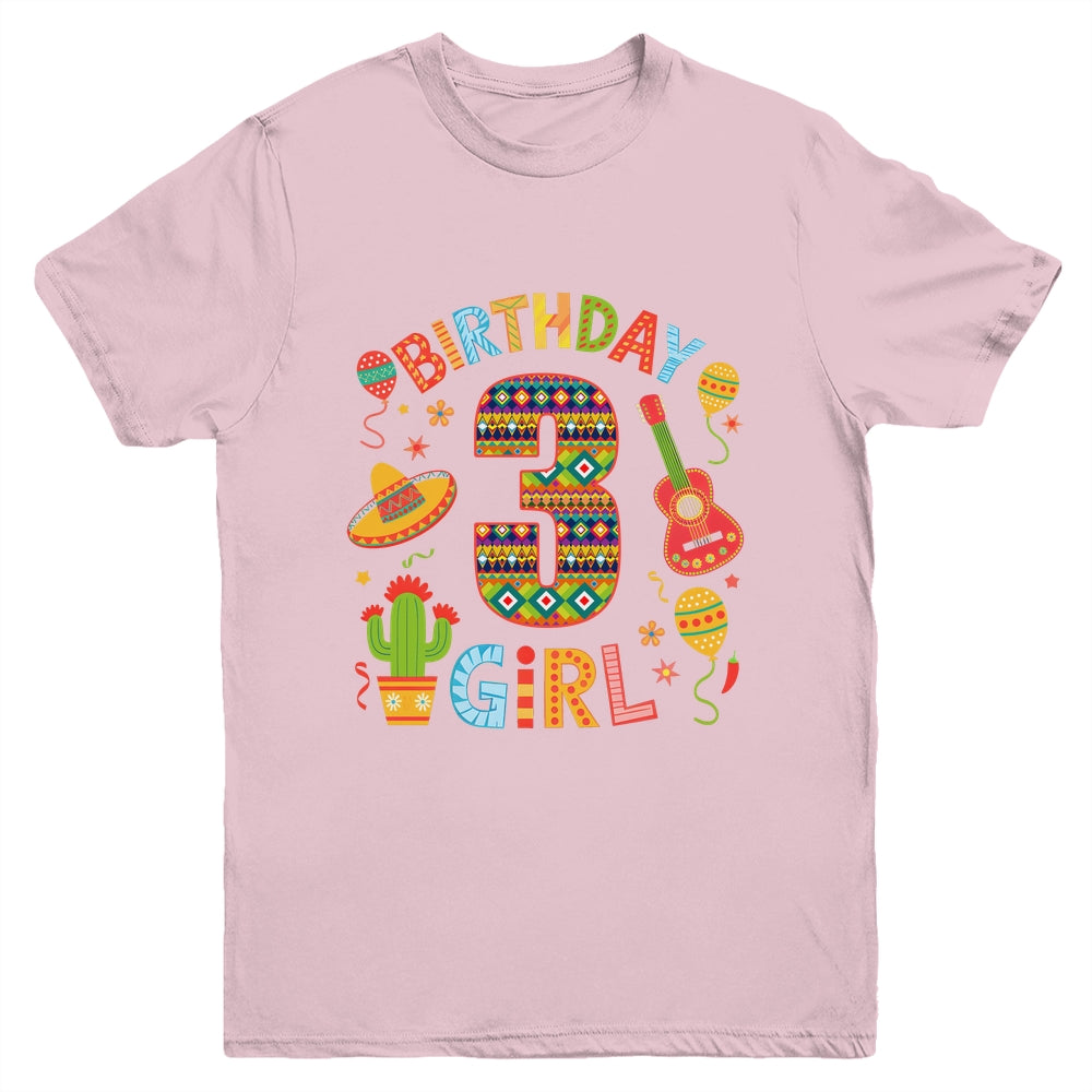 Funny Mexican Party 3rd Birthday Girl Fiesta 3 Year Old Youth Shirt | teecentury