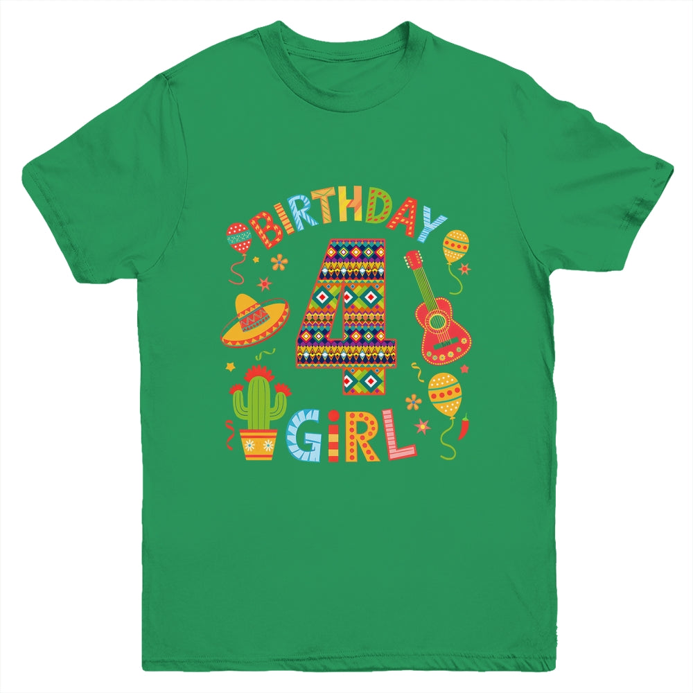 Funny Mexican Party 4th Birthday Girl Fiesta 4 Year Old Youth Shirt | teecentury