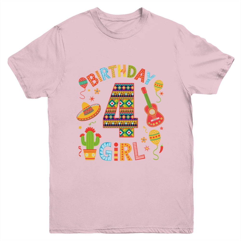 Funny Mexican Party 4th Birthday Girl Fiesta 4 Year Old Youth Shirt | teecentury