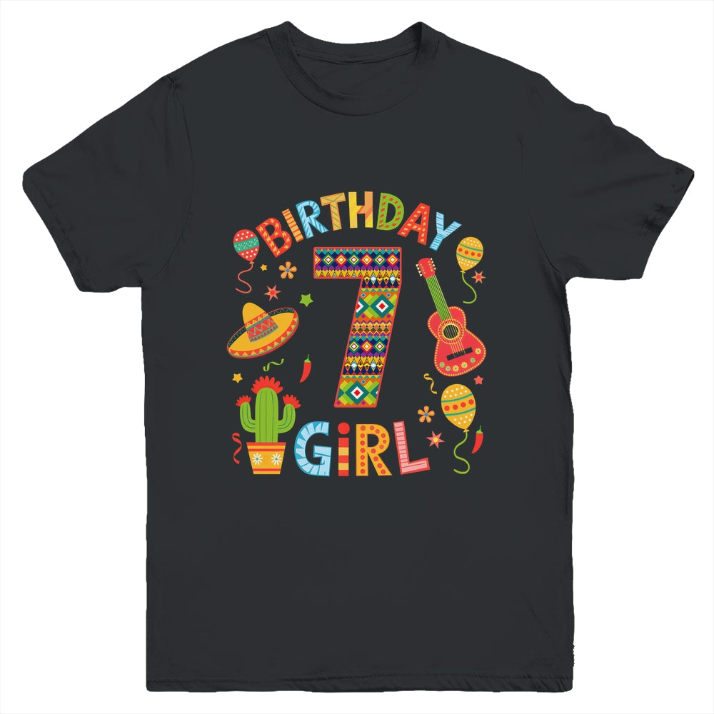 Funny Mexican Party 7th Birthday Girl Fiesta 7 Year Old Youth Shirt | teecentury