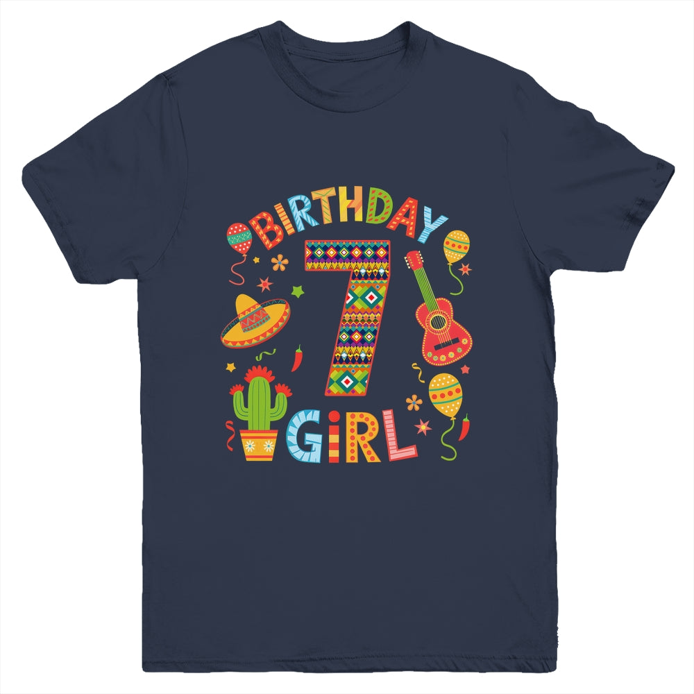Funny Mexican Party 7th Birthday Girl Fiesta 7 Year Old Youth Shirt | teecentury