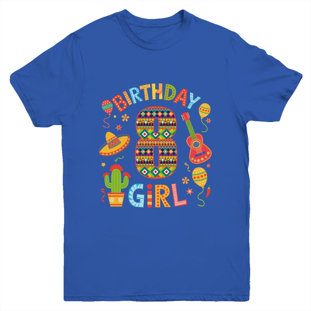 Funny Mexican Party 8th Birthday Girl Fiesta 8 Year Old Youth Shirt | teecentury