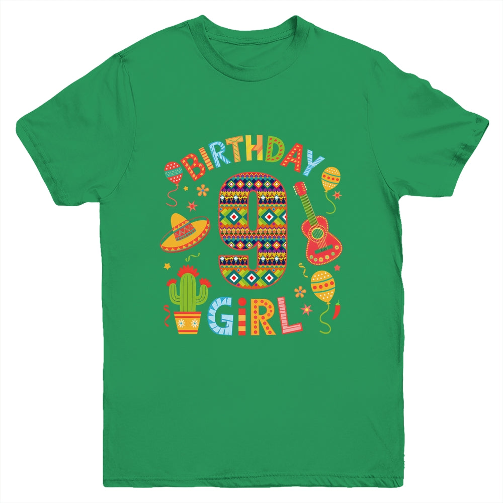 Funny Mexican Party 9th Birthday Girl Fiesta 9 Year Old Youth Shirt | teecentury