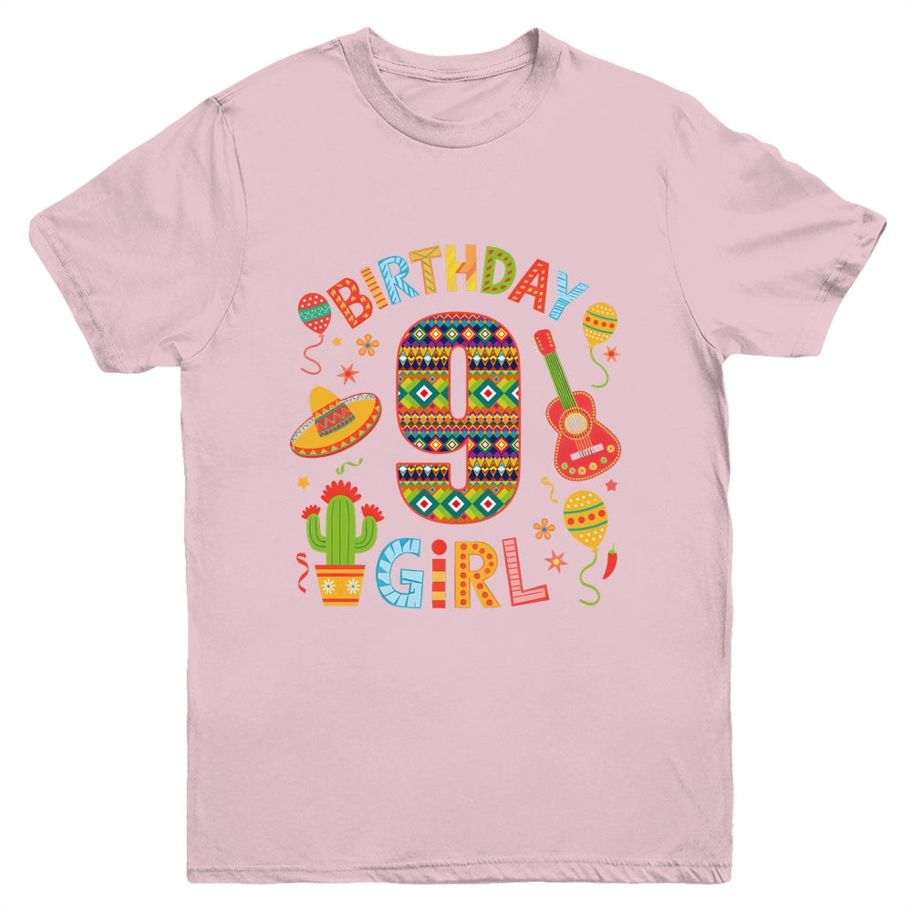 Funny Mexican Party 9th Birthday Girl Fiesta 9 Year Old Youth Shirt | teecentury