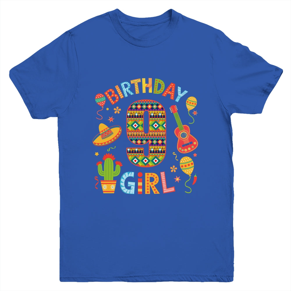 Funny Mexican Party 9th Birthday Girl Fiesta 9 Year Old Youth Shirt | teecentury