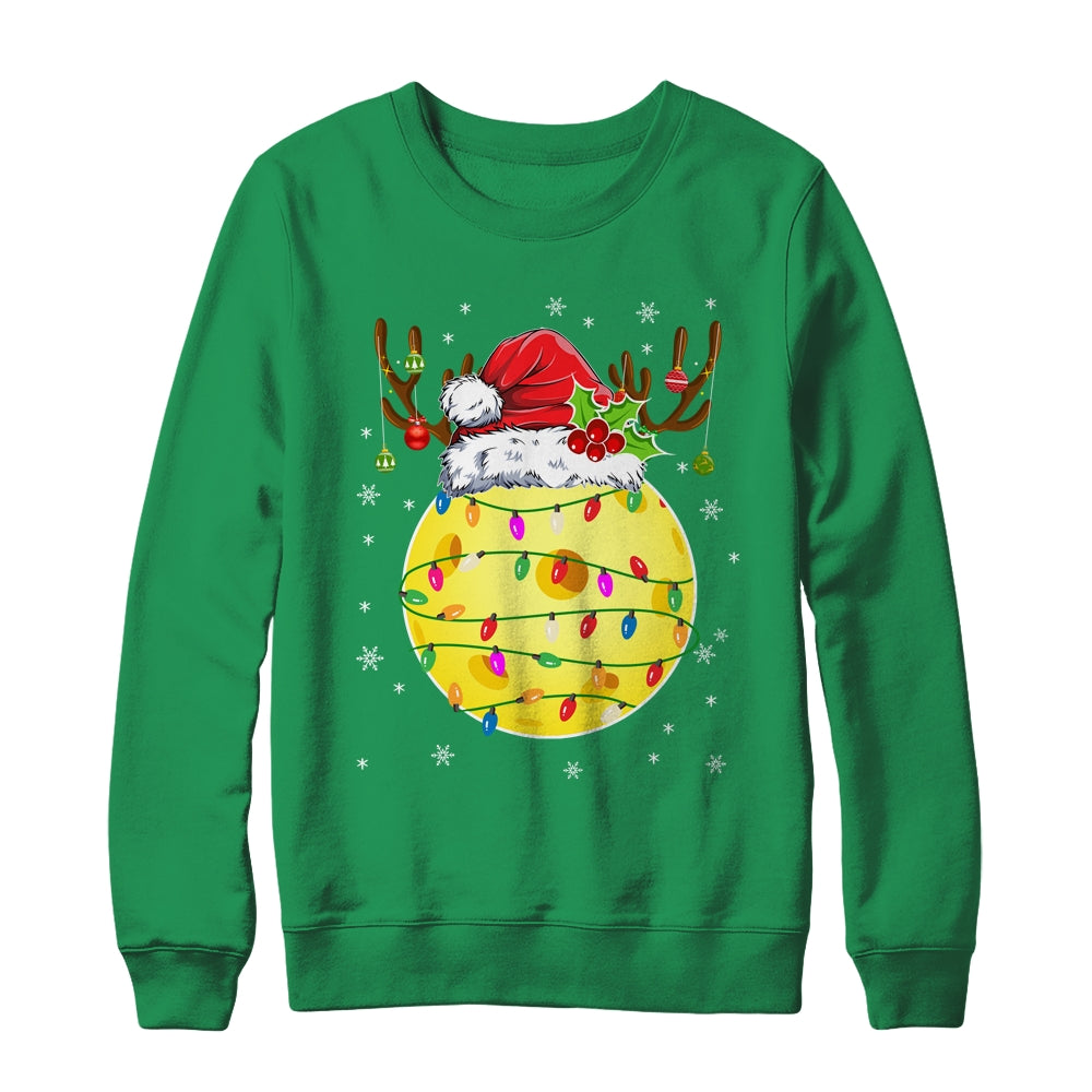 Funny Pickleball Reindeer Santa Hat Christmas Lights Holiday Shirt & Sweatshirt | teecentury